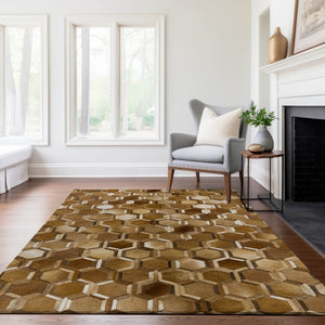 HomeRoots 8' X 10' Stylish Brown Ivory Beige Geometric Washable Area Rug with UV Protection & Durability 644638
