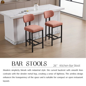 English Elm Bar Stools Set of 2 Upholstered Fabric Seat with Foam Cushion Black Metal Legs Orange W3244P310203