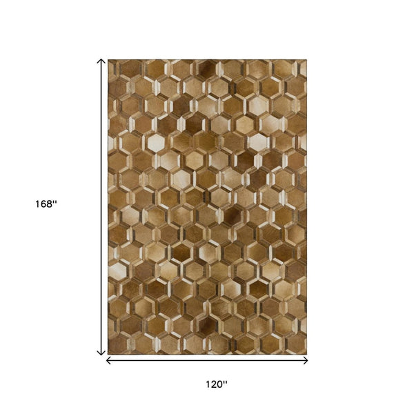 HomeRoots 10' Modern Geometric Washable Area Rug in Brown, Ivory & Beige - UV Protected, Stain Resistant Design 644640