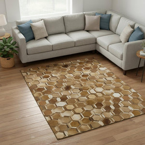 HomeRoots 10' Modern Geometric Washable Area Rug in Brown, Ivory & Beige - UV Protected, Stain Resistant Design 644640