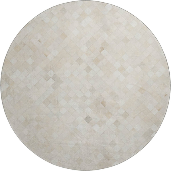 HomeRoots 8' Ivory and Gray Geometric Round Rug - UV Protected, Washable, Durable, Perfect for Busy Homes! 644643