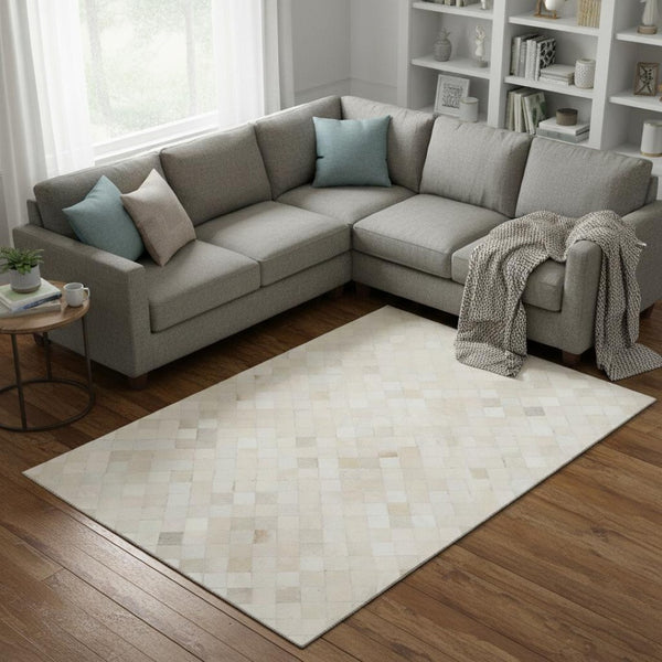 HomeRoots 9' X 12' Modern Ivory and Gray Geometric Washable Area Rug with UV Protection for Everyday Use 644645