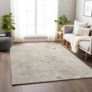 HomeRoots 9' X 12' Modern Ivory and Gray Geometric Washable Area Rug with UV Protection for Everyday Use 644645