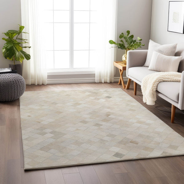 HomeRoots 9' X 12' Modern Ivory and Gray Geometric Washable Area Rug with UV Protection for Everyday Use 644645