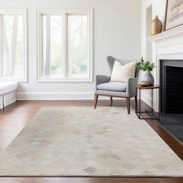 HomeRoots 9' X 12' Modern Ivory and Gray Geometric Washable Area Rug with UV Protection for Everyday Use 644645