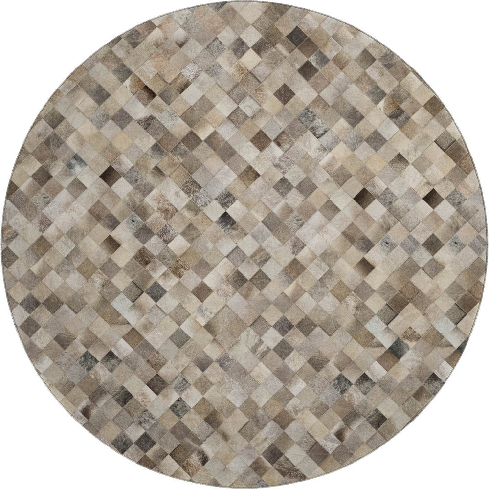 HomeRoots 8' Gray Ivory And Beige Geometric Round Rug - Washable, UV Protected, Stylish & Durable for Homes 644649