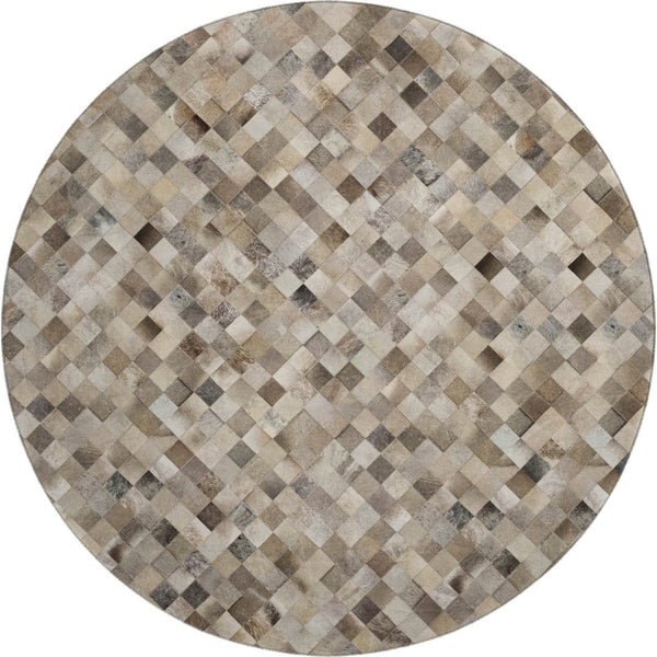 HomeRoots 8' Gray Ivory And Beige Geometric Round Rug - Washable, UV Protected, Stylish & Durable for Homes 644649
