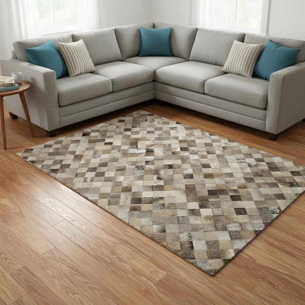 HomeRoots 8' X 10' Stylish Gray Ivory Beige Geometric Washable Area Rug with UV Protection for Busy Homes 644650