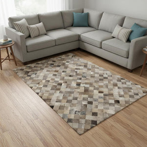HomeRoots 9' X 12' Gray Ivory Beige Geometric Washable Area Rug with UV Protection for High-Traffic Spaces 644651
