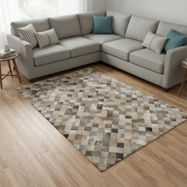 HomeRoots 9' X 12' Gray Ivory Beige Geometric Washable Area Rug with UV Protection for High-Traffic Spaces 644651