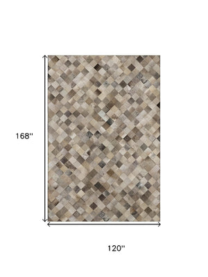 HomeRoots 10' Geometric Washable Area Rug in Gray, Ivory & Beige – UV Protection, Ideal for High Traffic Spaces 644652