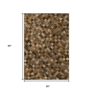 HomeRoots 5' x 8' Geometric Area Rug in Brown, Beige & Coffee – Stain Resistant, UV Protected, Machine Washable 644654