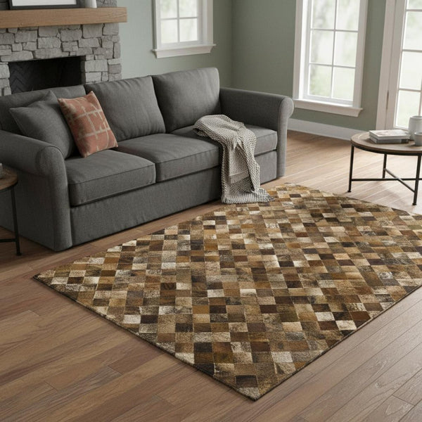 HomeRoots 5' x 8' Geometric Area Rug in Brown, Beige & Coffee – Stain Resistant, UV Protected, Machine Washable 644654