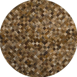 HomeRoots 8' Washable Round Rug with Geometric Design, UV Protection & Stain Resistance for Modern Spaces 644655