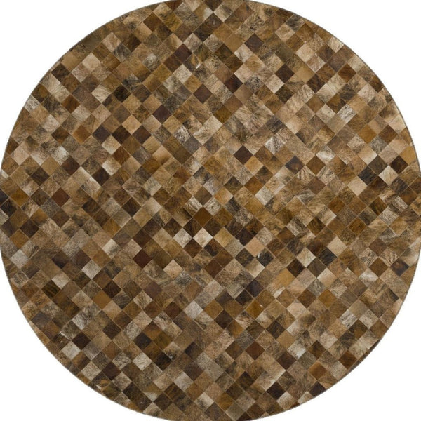 HomeRoots 8' Washable Round Rug with Geometric Design, UV Protection & Stain Resistance for Modern Spaces 644655