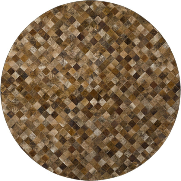 HomeRoots 8' Washable Round Rug with Geometric Design, UV Protection & Stain Resistance for Modern Spaces 644655