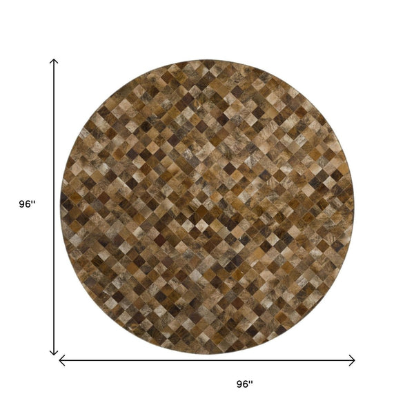 HomeRoots 8' Washable Round Rug with Geometric Design, UV Protection & Stain Resistance for Modern Spaces 644655