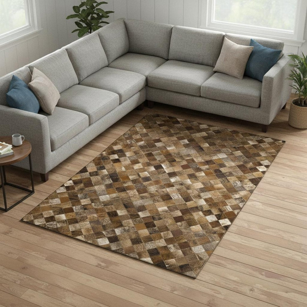HomeRoots 8' X 10' Geometric Area Rug - Washable, Stain Resistant, UV Protected for Family Rooms & Patios 644656
