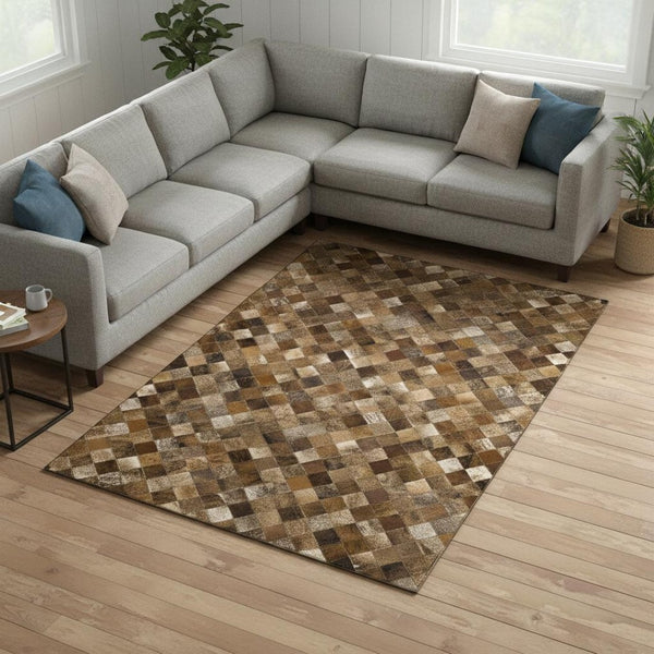 HomeRoots 8' X 10' Geometric Area Rug - Washable, Stain Resistant, UV Protected for Family Rooms & Patios 644656