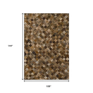 HomeRoots 9' X 12' Brown Beige Coffee Geometric Area Rug - Washable, Stain-Resistant, UV Protected, Durable Design 644657