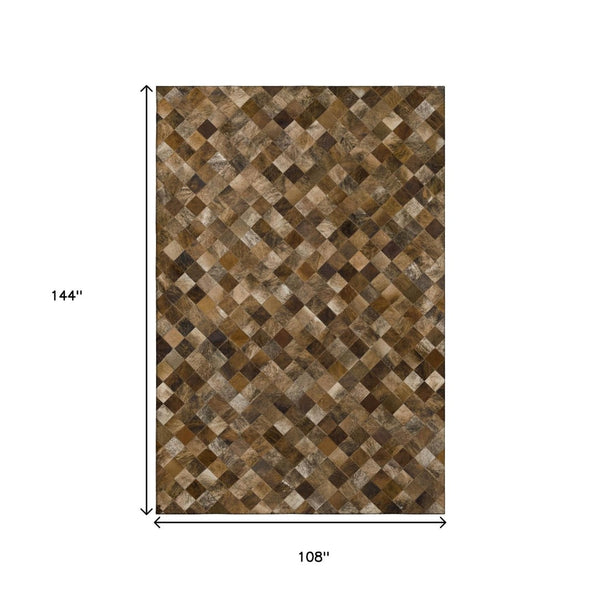 HomeRoots 9' X 12' Brown Beige Coffee Geometric Area Rug - Washable, Stain-Resistant, UV Protected, Durable Design 644657