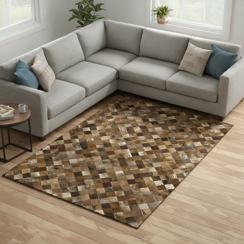 HomeRoots 9' X 12' Brown Beige Coffee Geometric Area Rug - Washable, Stain-Resistant, UV Protected, Durable Design 644657