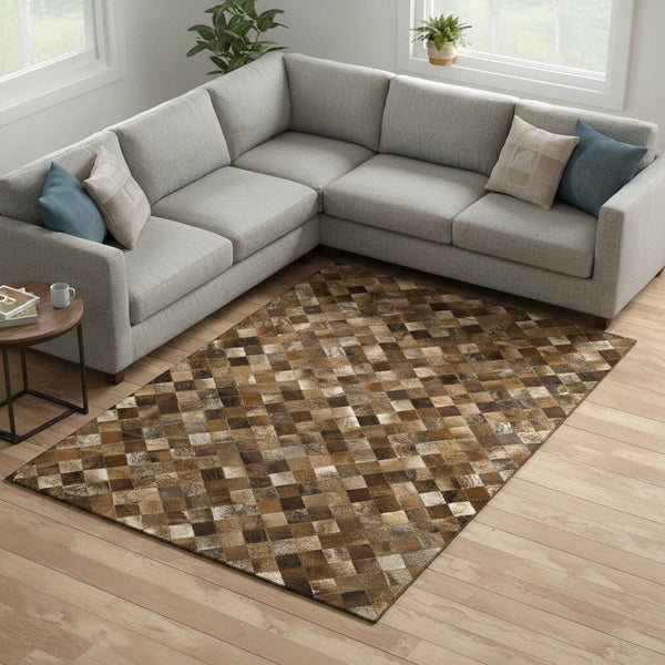 HomeRoots 9' X 12' Brown Beige Coffee Geometric Area Rug - Washable, Stain-Resistant, UV Protected, Durable Design 644657