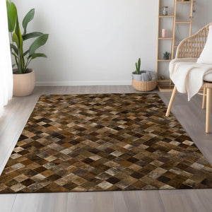 HomeRoots 9' X 12' Brown Beige Coffee Geometric Area Rug - Washable, Stain-Resistant, UV Protected, Durable Design 644657