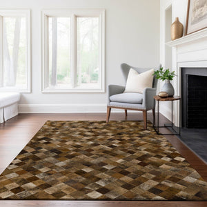HomeRoots 9' X 12' Brown Beige Coffee Geometric Area Rug - Washable, Stain-Resistant, UV Protected, Durable Design 644657