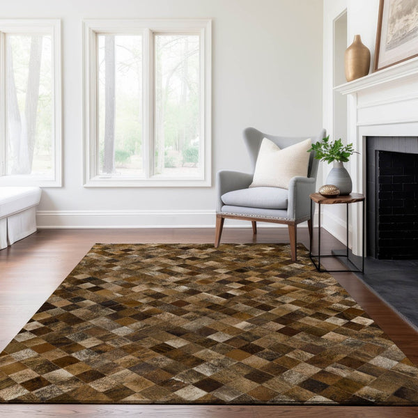 HomeRoots 9' X 12' Brown Beige Coffee Geometric Area Rug - Washable, Stain-Resistant, UV Protected, Durable Design 644657