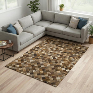 HomeRoots 10' Brown Beige Coffee Geometric Area Rug - Washable, UV Protected, Durable for High-Traffic Spaces 644658