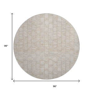 HomeRoots 8' Ivory and Beige Geometric Round Rug – Washable, UV-Protected, Perfect for High-Traffic Areas! 644661