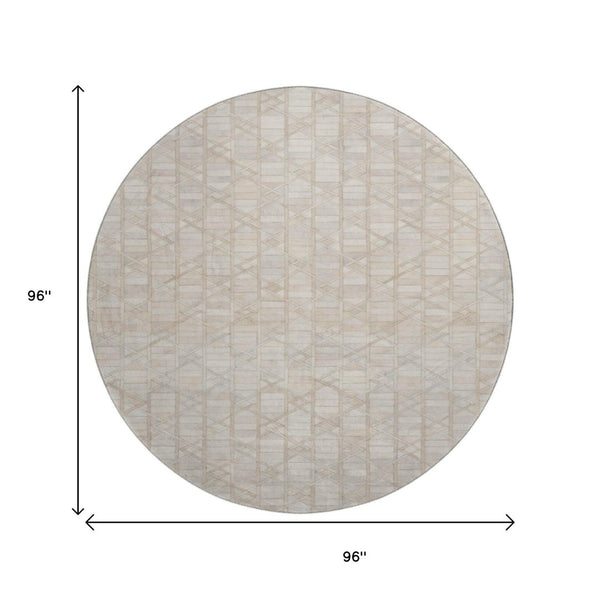 HomeRoots 8' Ivory and Beige Geometric Round Rug – Washable, UV-Protected, Perfect for High-Traffic Areas! 644661