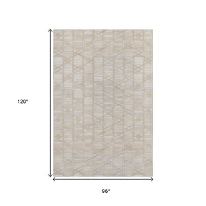 HomeRoots 8' X 10' Ivory and Beige Geometric Area Rug - Washable, UV Protected, Durable for High-Traffic Spaces 644662