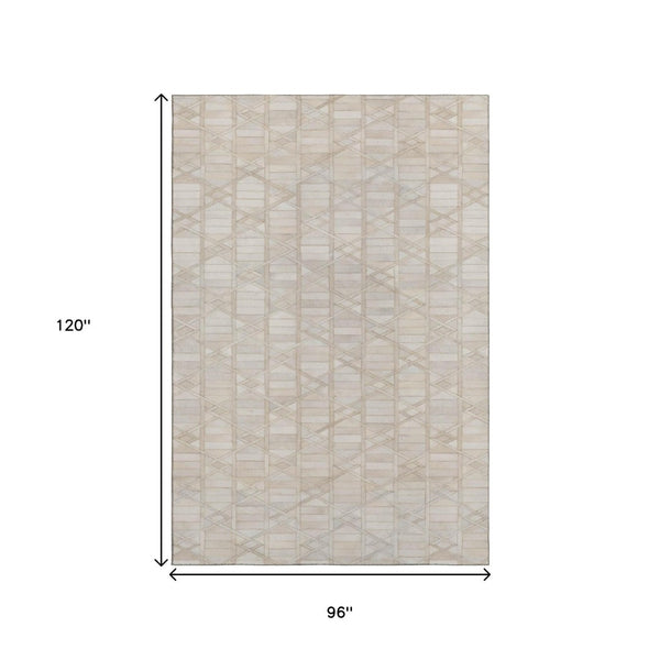 HomeRoots 8' X 10' Ivory and Beige Geometric Area Rug - Washable, UV Protected, Durable for High-Traffic Spaces 644662