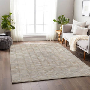 HomeRoots 8' X 10' Ivory and Beige Geometric Area Rug - Washable, UV Protected, Durable for High-Traffic Spaces 644662