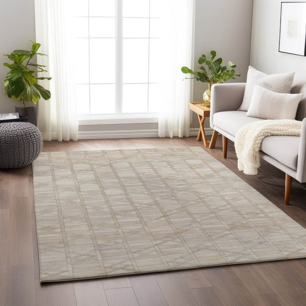 HomeRoots 8' X 10' Ivory and Beige Geometric Area Rug - Washable, UV Protected, Durable for High-Traffic Spaces 644662