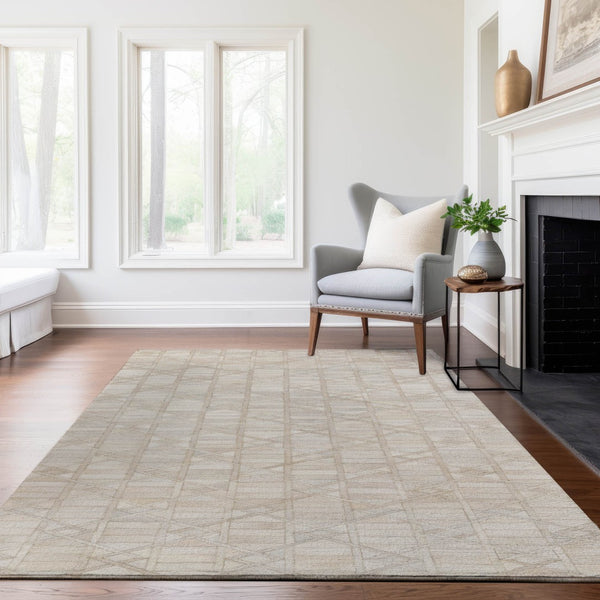 HomeRoots 8' X 10' Ivory and Beige Geometric Area Rug - Washable, UV Protected, Durable for High-Traffic Spaces 644662