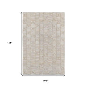HomeRoots 9' X 12' Ivory and Beige Geometric Washable Area Rug - Durable, UV-Protected, Pet-Friendly Design! 644663
