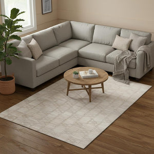 HomeRoots 9' X 12' Ivory and Beige Geometric Washable Area Rug - Durable, UV-Protected, Pet-Friendly Design! 644663