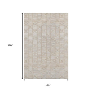 HomeRoots 10' Ivory and Beige Geometric Area Rug - Durable, Washable, UV-Protected for Busy Family Spaces 644664