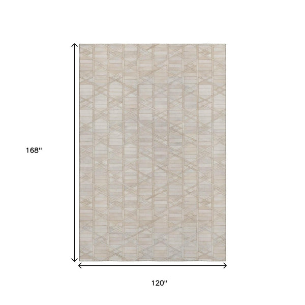 HomeRoots 10' Ivory and Beige Geometric Area Rug - Durable, Washable, UV-Protected for Busy Family Spaces 644664
