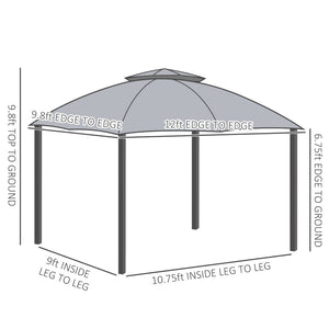 English Elm Gazebo Steel Frame Screened Patio Shelter with Double Tier Roof and Mesh Walls T3971P388788