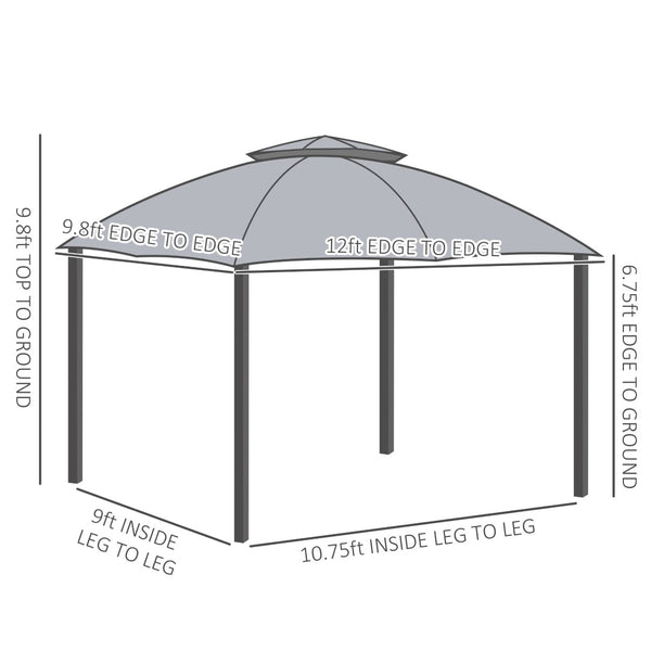 English Elm Gazebo Steel Frame Screened Patio Shelter with Double Tier Roof and Mesh Walls T3971P388788