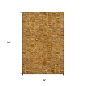 HomeRoots 5' X 8' Stylish Brown Beige and Gold Geometric Area Rug - Washable, UV Protected, Stain Resistant! 644672