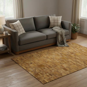HomeRoots 5' X 8' Stylish Brown Beige and Gold Geometric Area Rug - Washable, UV Protected, Stain Resistant! 644672