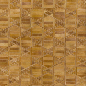 HomeRoots 5' X 8' Stylish Brown Beige and Gold Geometric Area Rug - Washable, UV Protected, Stain Resistant! 644672