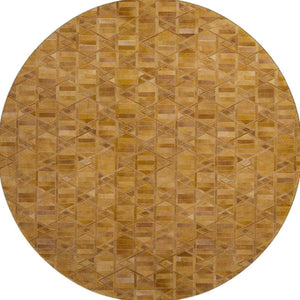 HomeRoots 8' Brown Beige Gold Geometric Round Rug - Washable, UV Protected, Stain-Resistant for Modern Homes 644673