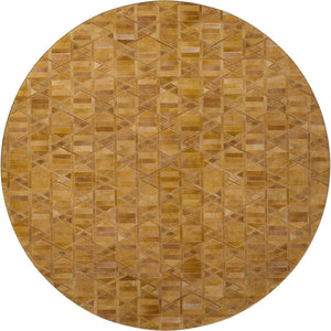 HomeRoots 8' Brown Beige Gold Geometric Round Rug - Washable, UV Protected, Stain-Resistant for Modern Homes 644673