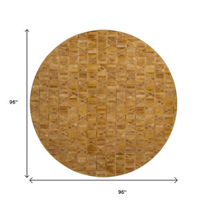 HomeRoots 8' Brown Beige Gold Geometric Round Rug - Washable, UV Protected, Stain-Resistant for Modern Homes 644673